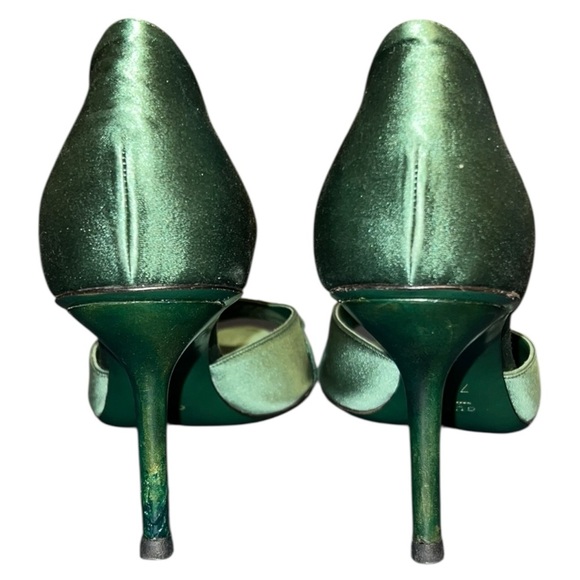 Gucci Emerald Green Satin Peep-Toe Stiletto Heels – Size 7.5 - Picture 3 of 10